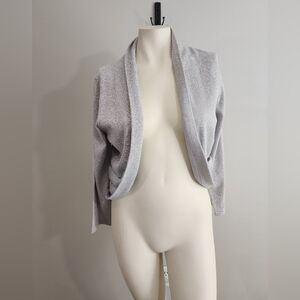ONE7SIX Silver Metallic‎ Open Front Cropped Cardigan Bolero Shrug Women XL NWT